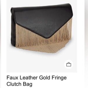 Express Black Faux Leather Clutch with Gold Fringe